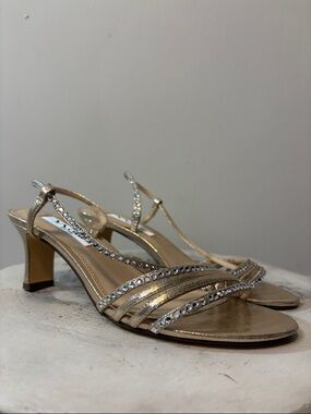 Nina NY Gerri Slingback Rhinestone Bedazzled Strap Kitten Heel Evening Sandals